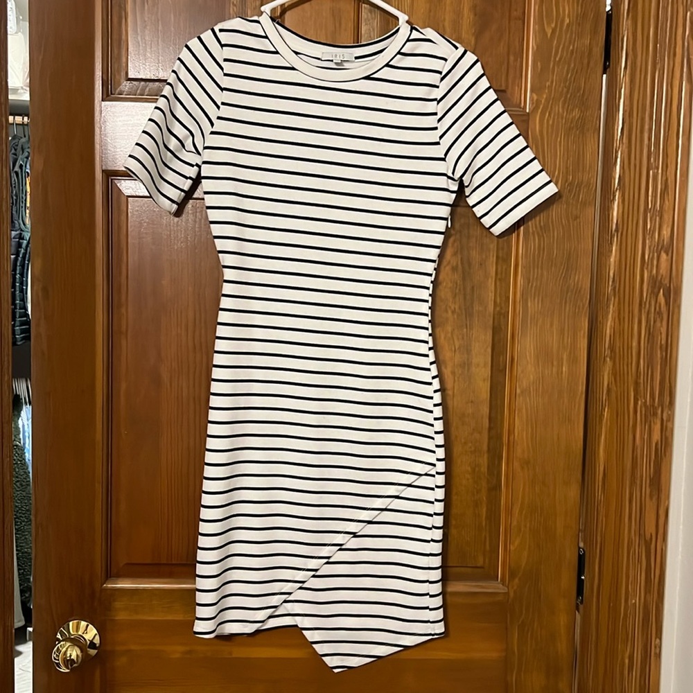 White and black strip body con dress